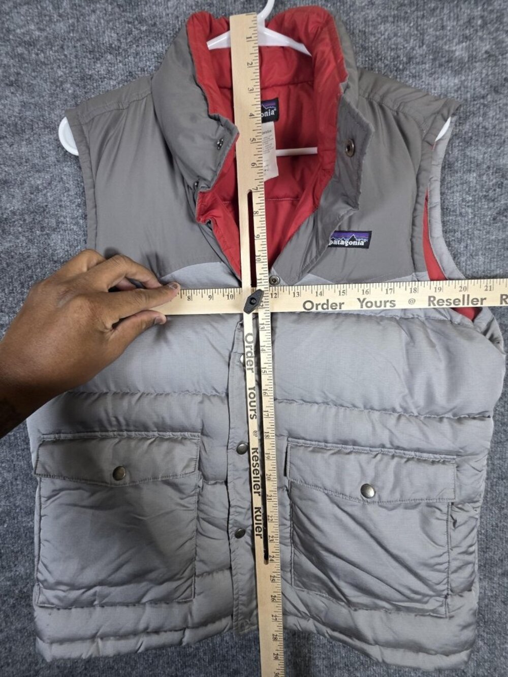 Patagonia Vest Mens M Gray slingshot Down Puffer Snap Front Red Lined Jacket - Picture 7 of 10